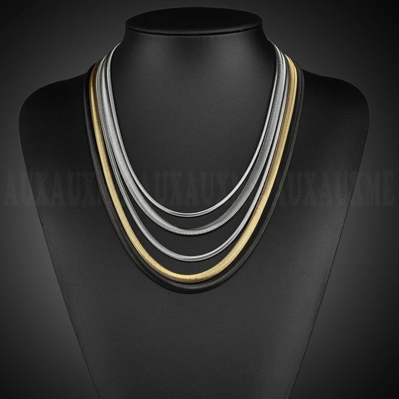 Auxauxme 1.6/2.3/3.0mm High Quality Stainless Steel Snake Chain Classic Necklaces For Women Men Fashion Jewelry Wholesale