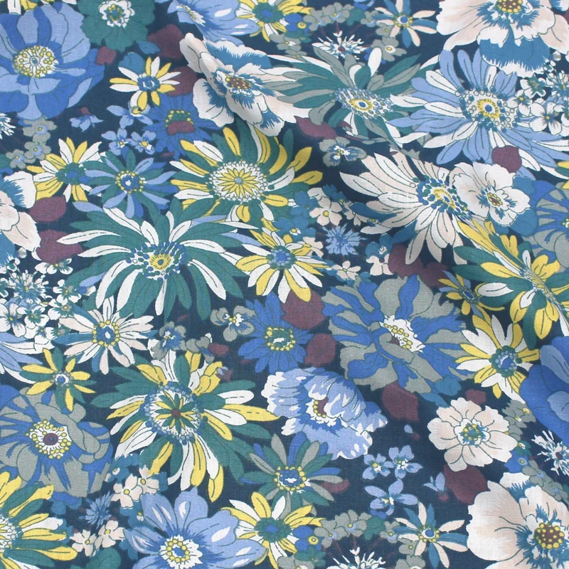 Cotton Poplin Printed Fabric Pastoral Style Small Floral Thin Summer For Sewing Clothing Dress Turban Per Half Meter