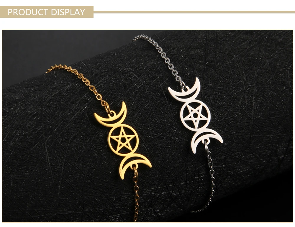 Dreifache Mondgöttin-Armbänder für Männer und Frauen, Edelstahl, Pentagramm, Wicca-Charm-Armbänder, magisches Pentagramm, Hexe, Schmuck, Geschenk – Detail 4