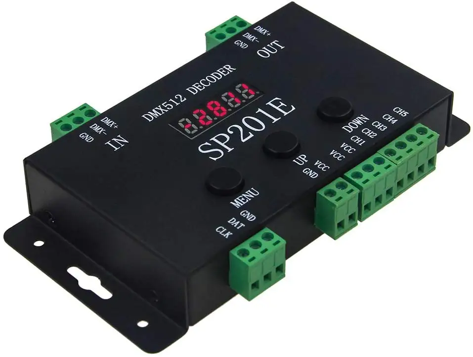 WS2812B WS2811 DMX to SPI Controller Decoder, W/ 99 Color Modes, SP201E 5 Channel DMX 512 RGB WW Decoder Controller for SK6812