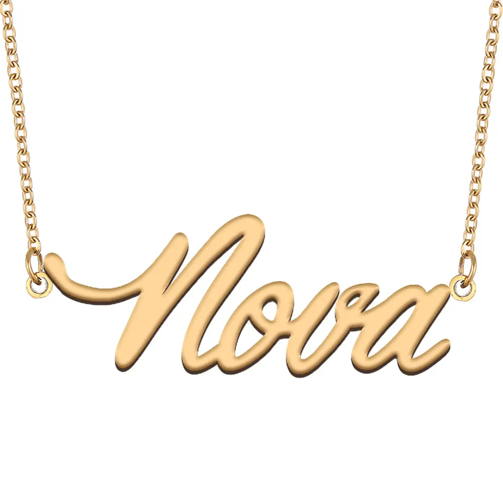 

Nova Name Necklace Personalized Women Jewelry Stainless Steel Gold Plated Nameplate Pendant Femme Mothers Girlfriend Gift