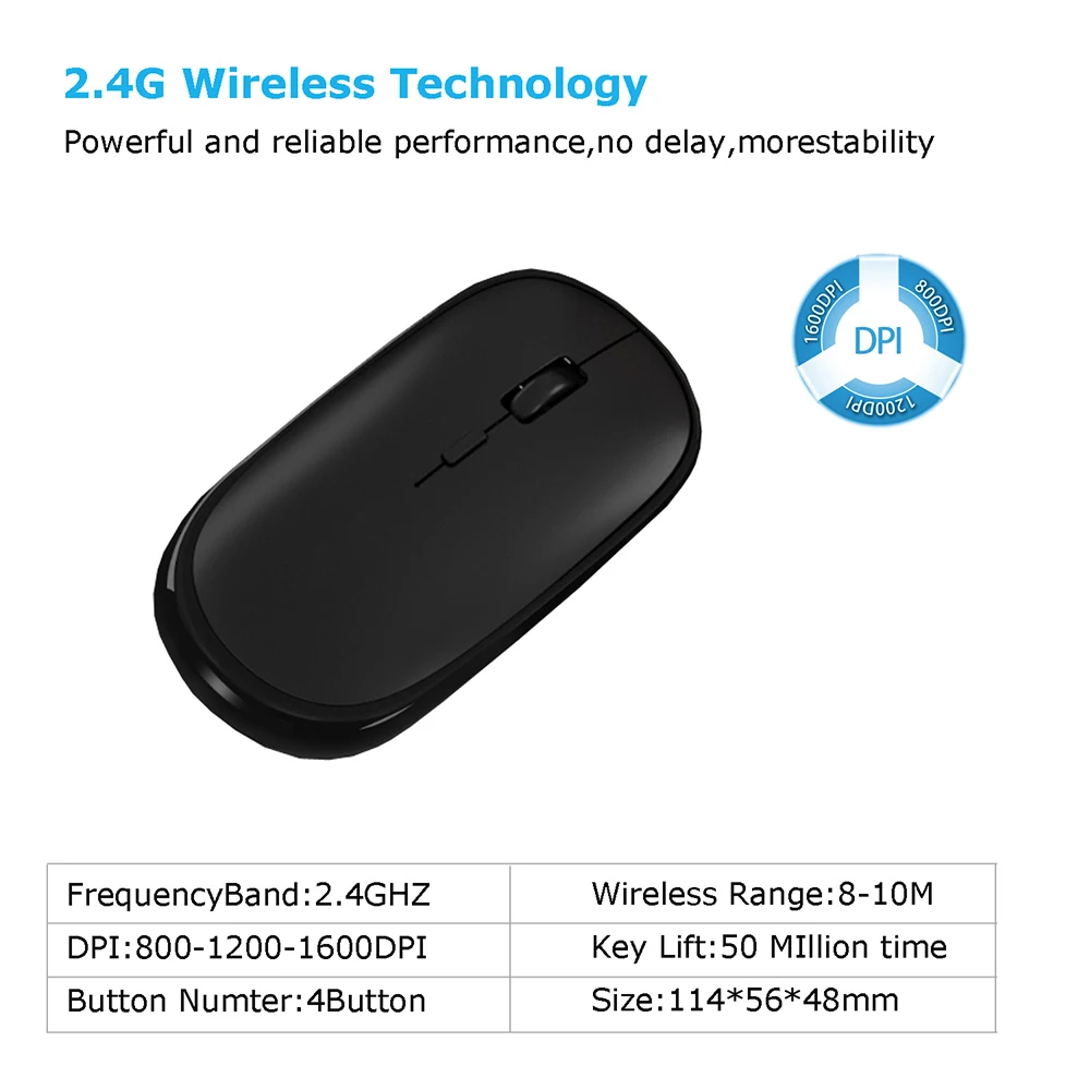 Optical Wireless Mouse 1600DPI 2.4G Wireless Mice Receiver ultra slient home Office Mouse for PC Laptop Notebook Rechargeable