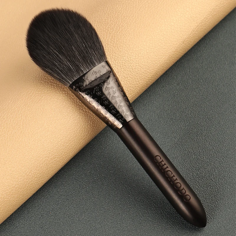 CHICHODO Makeup Brush-Luxurious Carved Ebony Natural Hair Brushes Series-Fox&Gray Rat&Goat Hair Powder Brush-Cosmetic Tools-F102