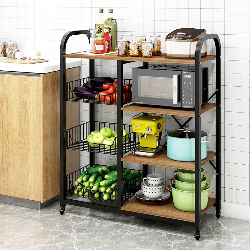 Kitchen Shelves Floor-to-ceiling Multi-layer Storage Shelves Microwave Balcony Movable Storage Rack stainless steel bathroom