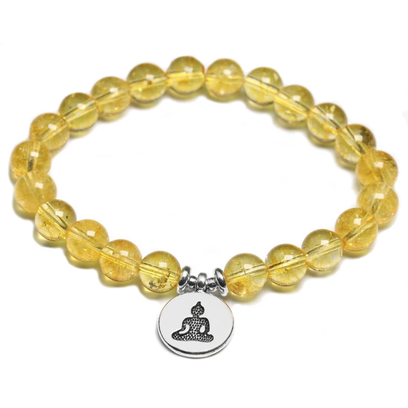 Natural Citrine Stone Meditation Lotus Buddha Pendant Women Bracelet For Men Energy Healing Yoga Handmade Jewelry