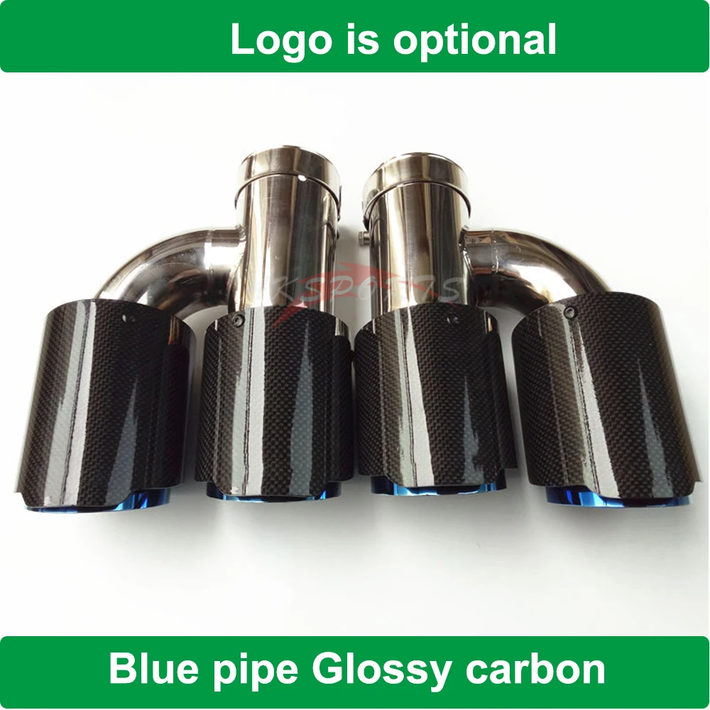 

2PCS H Style Universal Dual No Logo Glossy carbon fiber exhaust tip blue steel exhaust pipe muffler tip for BM for Benz