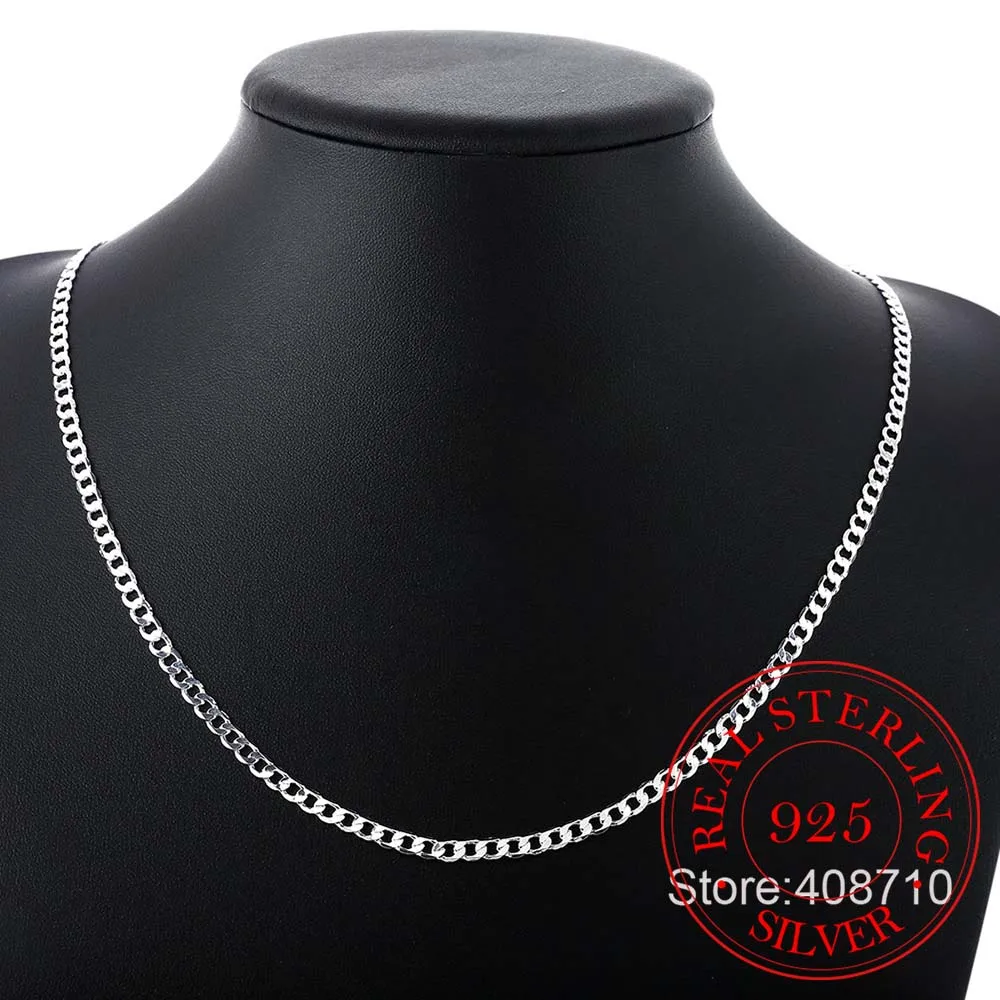 40cm-75cm 4mm 925 Sterling Silver Side Curb Chain Choker Necklace Women Girls Jewelry Colar Collier Collares Mujer Kolye