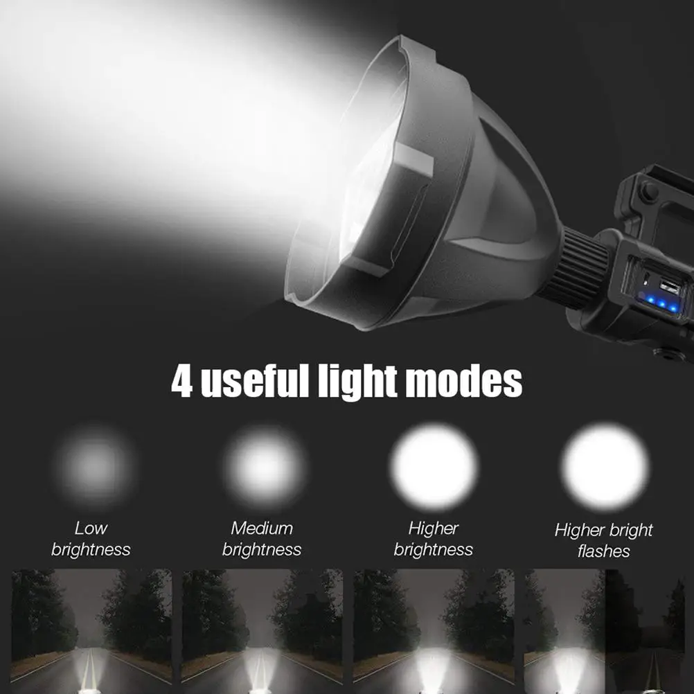 Rechargeable Spotlight Flashlight 4 Modes LED Super Bright Searchlight IPX5 Waterproof Work Lights for Hiking Camping Hunting