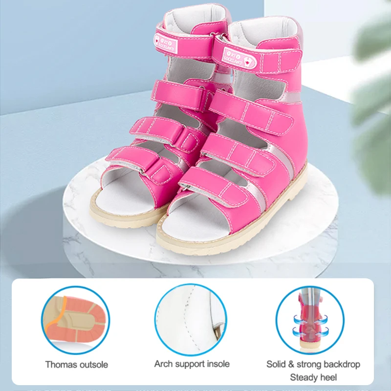 Children Shoes Summer Kids Orthopedic Girls Sandals Toddler High Leather Flatfeet Clubfoot Footwear With Arch Support Sole