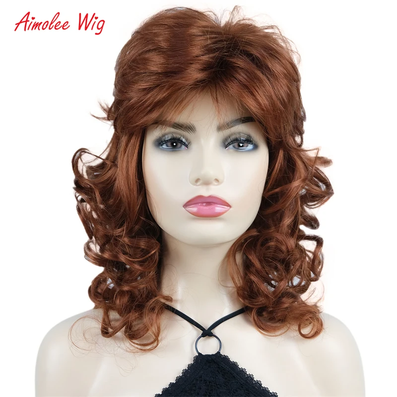 

Aimolee Copper Red 16 Inches Long Wavy Curly Women Fashion Daily Wigs Heat Resistant Synthetic Wig