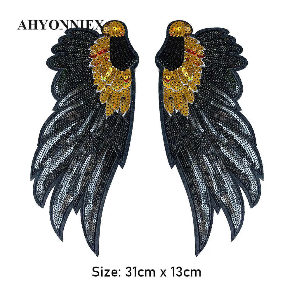 1 Pair Cheap New Black Angles Wing Patches Black DIY Kids Clothes Patches Sequined Wing Patches For Dress Socks Sleeves Decors