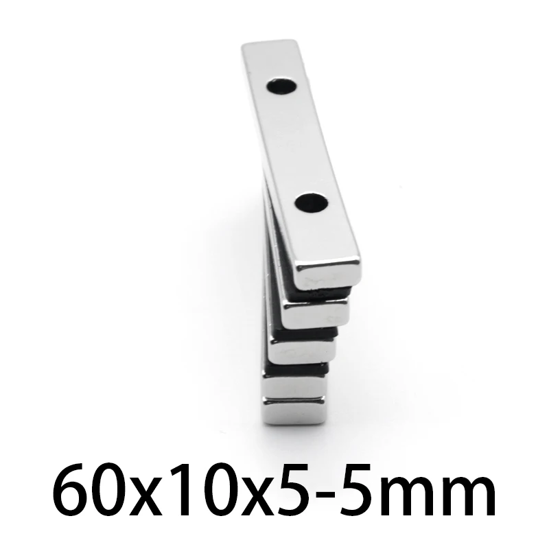 Countersunk Cuboid crafts Magnets 60x10x5-5mm N35 Neodymium magnetic perforated Rectangular earth Magnet 60*10*5-5mm