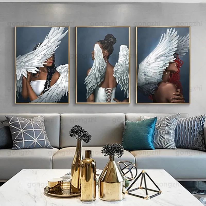 

Modern Art Canvas Painting Black Beauty Angel Wing Living Room Bedroom Photo Studio Wall Decor Personality Printing Hd Poster