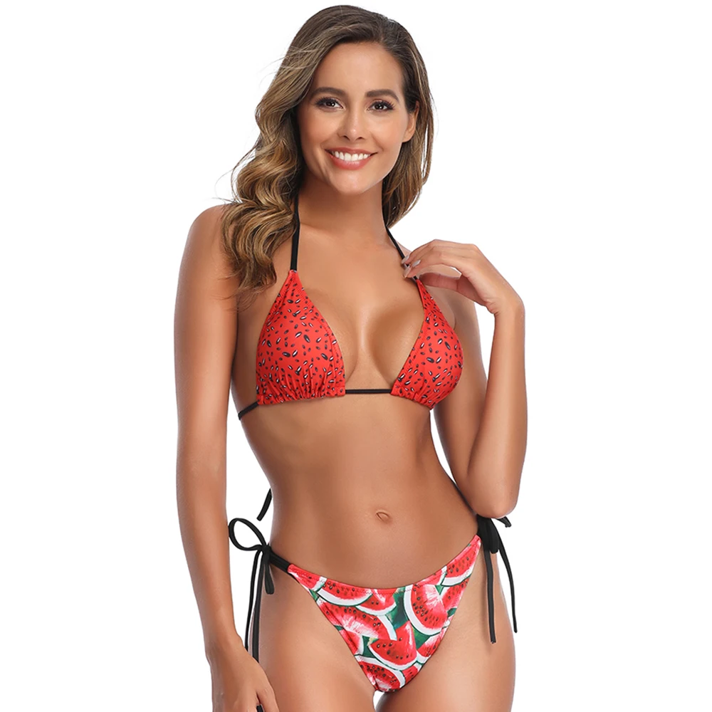 

Swimwear Women Sexy Push Up Bikinis Set Two-Pieces Split Swimsuit Print Stretch Polyester Dry Fit Beachwear Bathing Suit