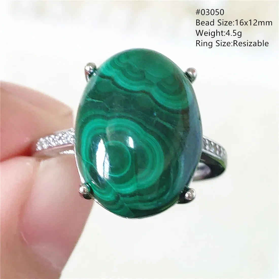 Natural Green Malachite Chrysocolla Adjustable Ring Woman Men 925 Sterling Silver 14x10mm Crystal Ring Fashion AAAAA