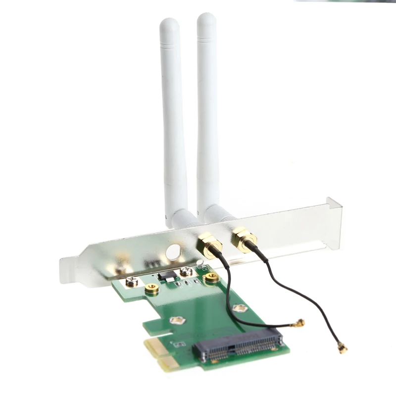 Mini PCI-E to PCI-E 1X Desktop Adapter Convertor with Two Antennas for Wireless Wifi Card