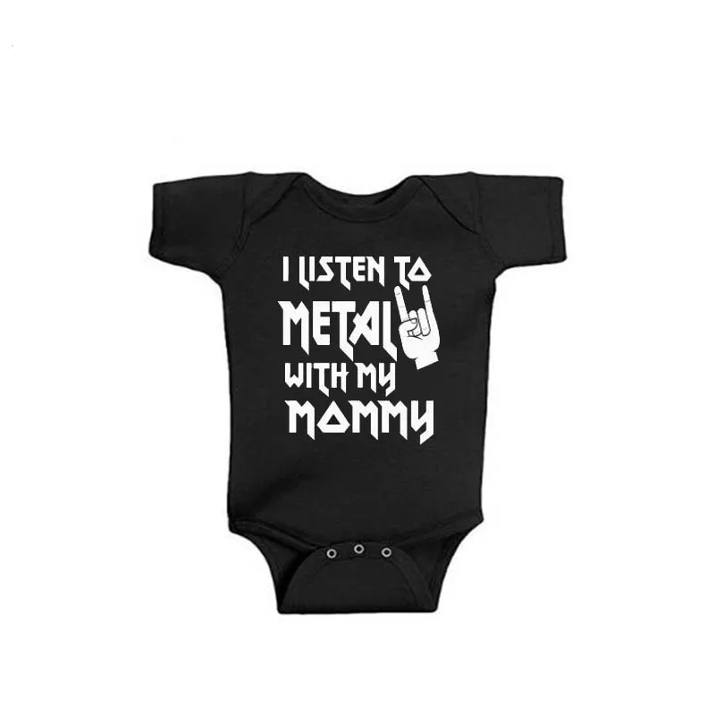 I Listen to Metal with My Daddy and Mommy Funny Newborn Baby Bodysuit Short Sleeve Body Baby Boy Girl Onesie Romper Clothes