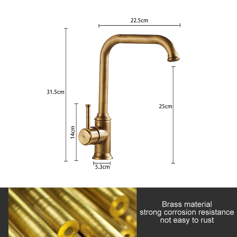 ELLEN Antique Bronze Kitchen Faucet Hot Cold Water Mixer Crane Deck Mounted Single Hole Kitchen Sink Tap 360 Rotation EL908