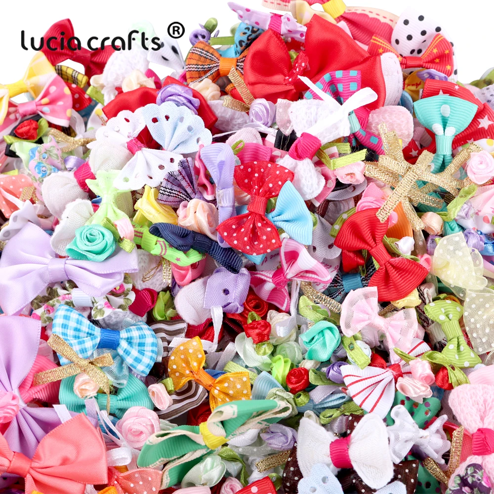 Lucia crafts Random Mixed 10g/lot Mini Printing Ribbon Bow Pet Bowknot Craft DIY Wedding Decor Hair Accessories  B0215