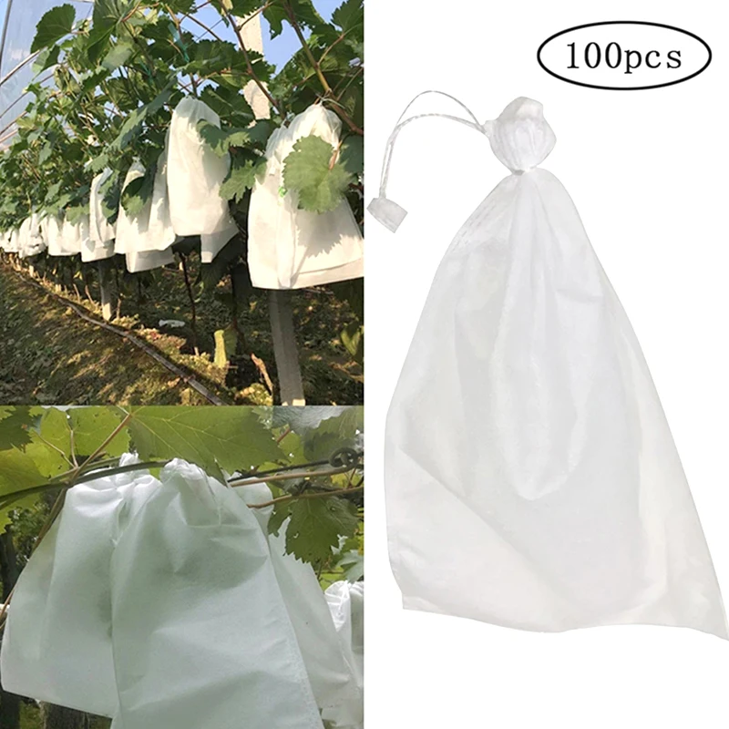 

100Pcs Drawstring Style Garden Grape Protection Bags Fruit Protection Bags Mesh Bag Against Insect Pouch Waterp Mini Greenhouse