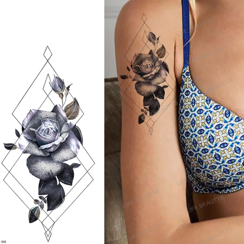 1x Waterproof Flower Temporary Tattoo Sticker Snake Rose Flash Lace Wolf Lion Body Art Arm Fake Sexy Women Men Sleeve