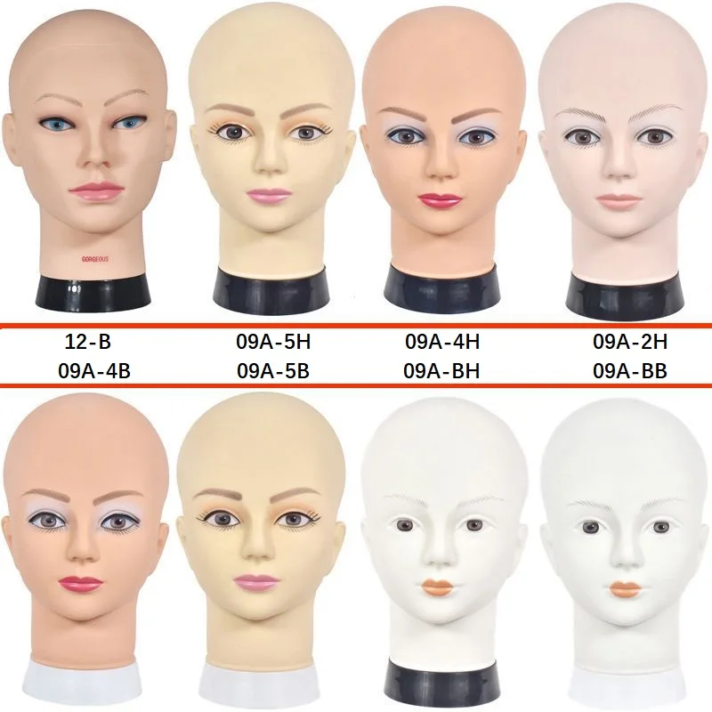 Soft PVC Bald Mannequin Head Stand For Making Hair Styling Wigs and Hat Display Cosmetology Training Manikin Practice Head