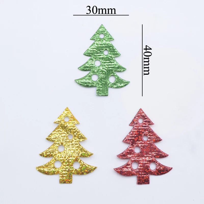 100Pcs 30*40mm Laser Cloth Christmas Tree Appliques DIY Sewing Christmas Decor for Clothes Sewing Supplies DIY Craft Ornament