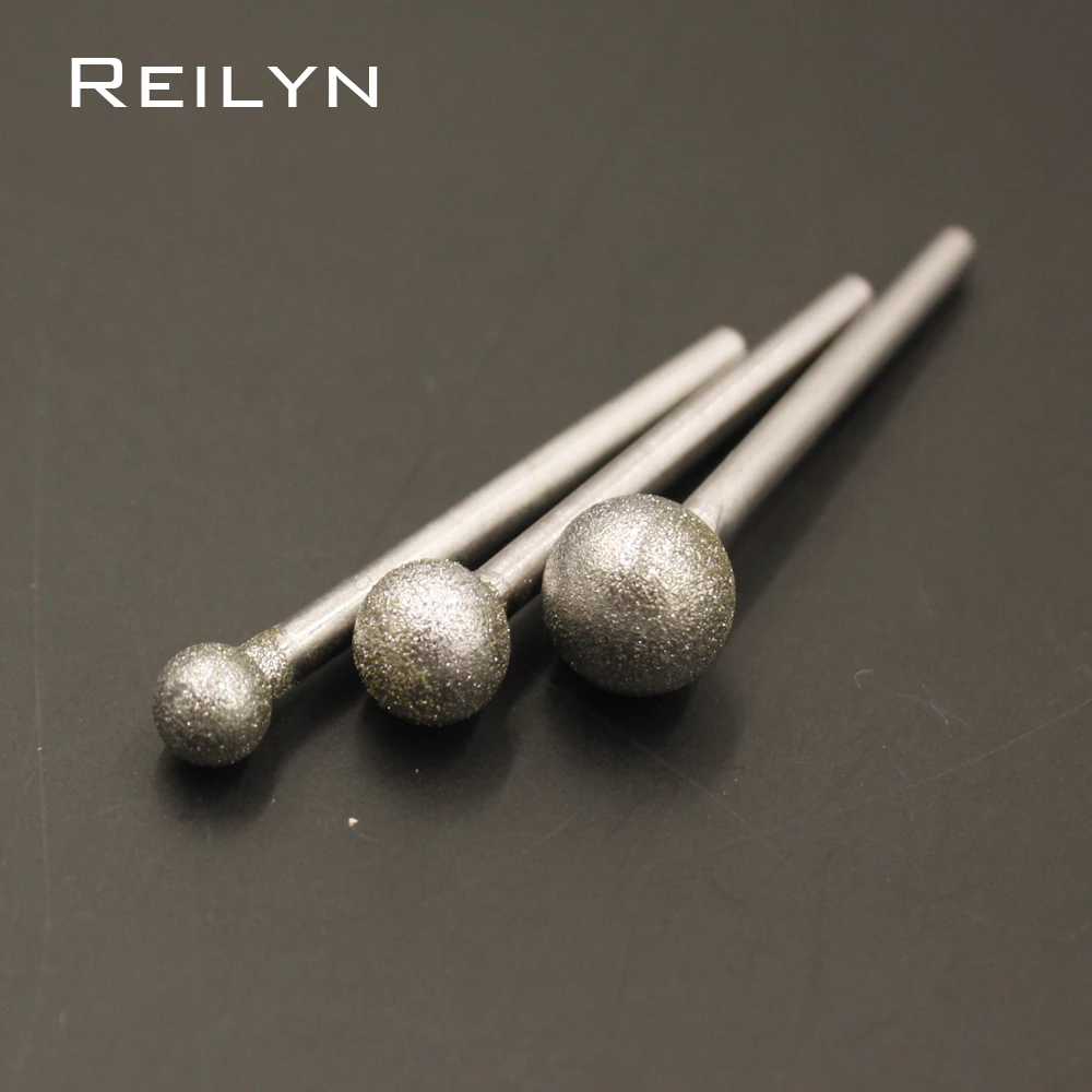 Reilyn 10Pcs Grit 150 Grinding Needle 3mm Shank Diamond Burr Polish Grind Mounted Bit for Dremel Rotary Tool Carving Jade