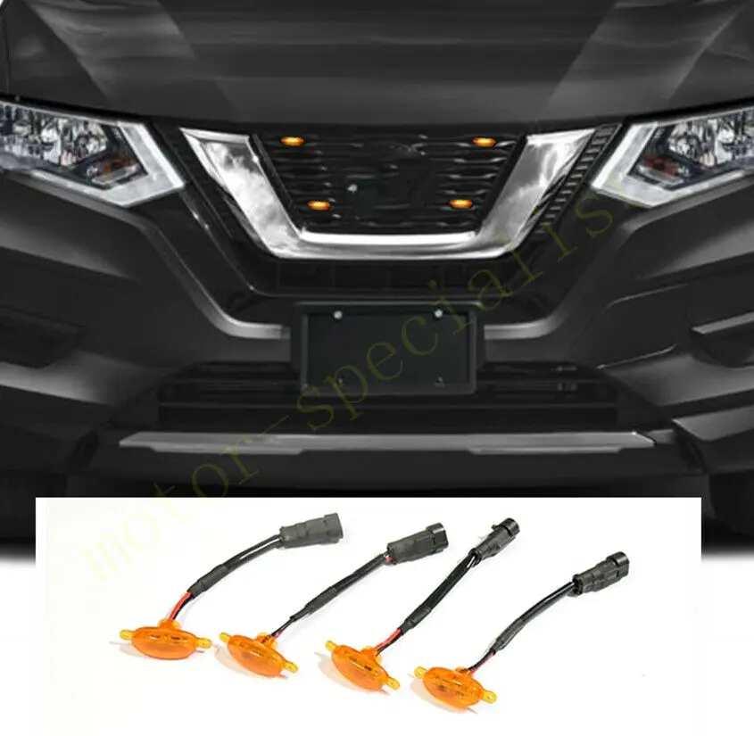 

LED Car Front Grille LED Amber Light Raptor Style Light Kit Decor W/ Wire Speed 4Pcs For Nissan Rogue 2015-2020