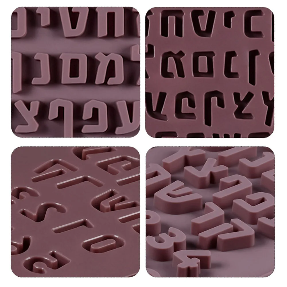 Molde de silicone de letras hebraicas 3d, forma de alfabeto, chocolate, números, bolo, molde de fondant, ferramentas de decoração de bolo, bandeja, forma de biscoito