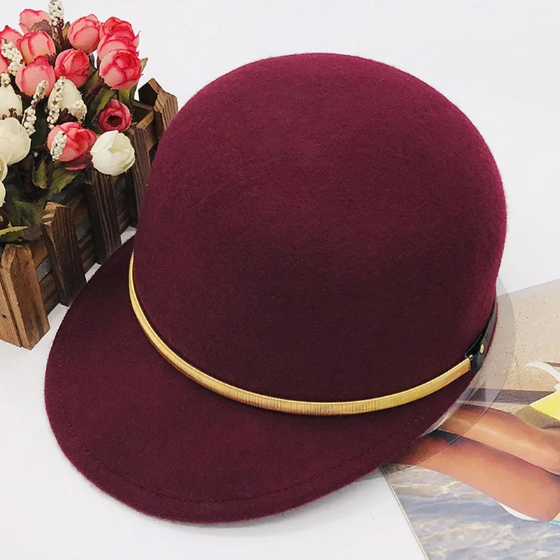 Classical Winter Hats for Women Belt Adorn Ourdoor Warm Wool Visor Hat Newsboy Cabbie Hat Ladies Snow Church Street Cap 55-60cm