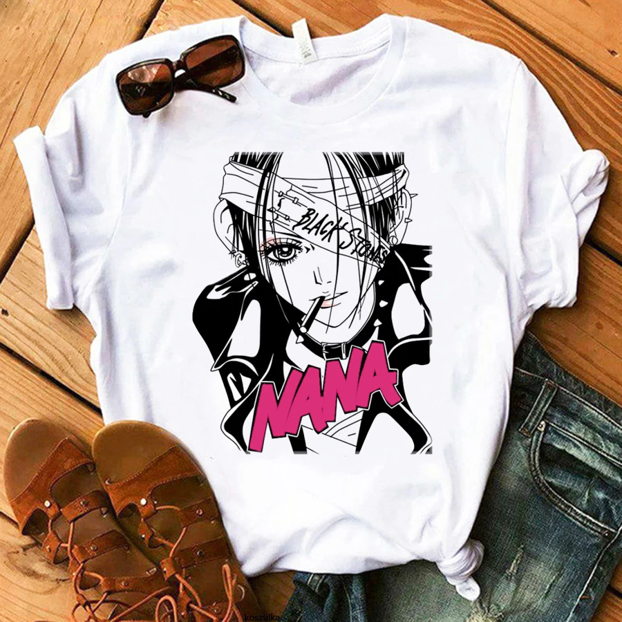 Nana Japanese Anime Nana Osaki print ladies Goth T-shirt casual basics O-collar white shirt short sleeve ladies Tshirt,Drop Ship