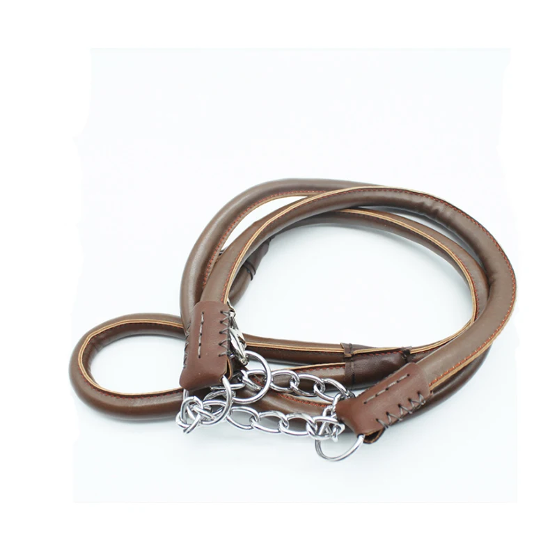 Pet Dog Leash Real PU Leather Cowhide Traction Rope Collar Dedicated Dogs Collars Leashes Chain For Large Dogs Round leather