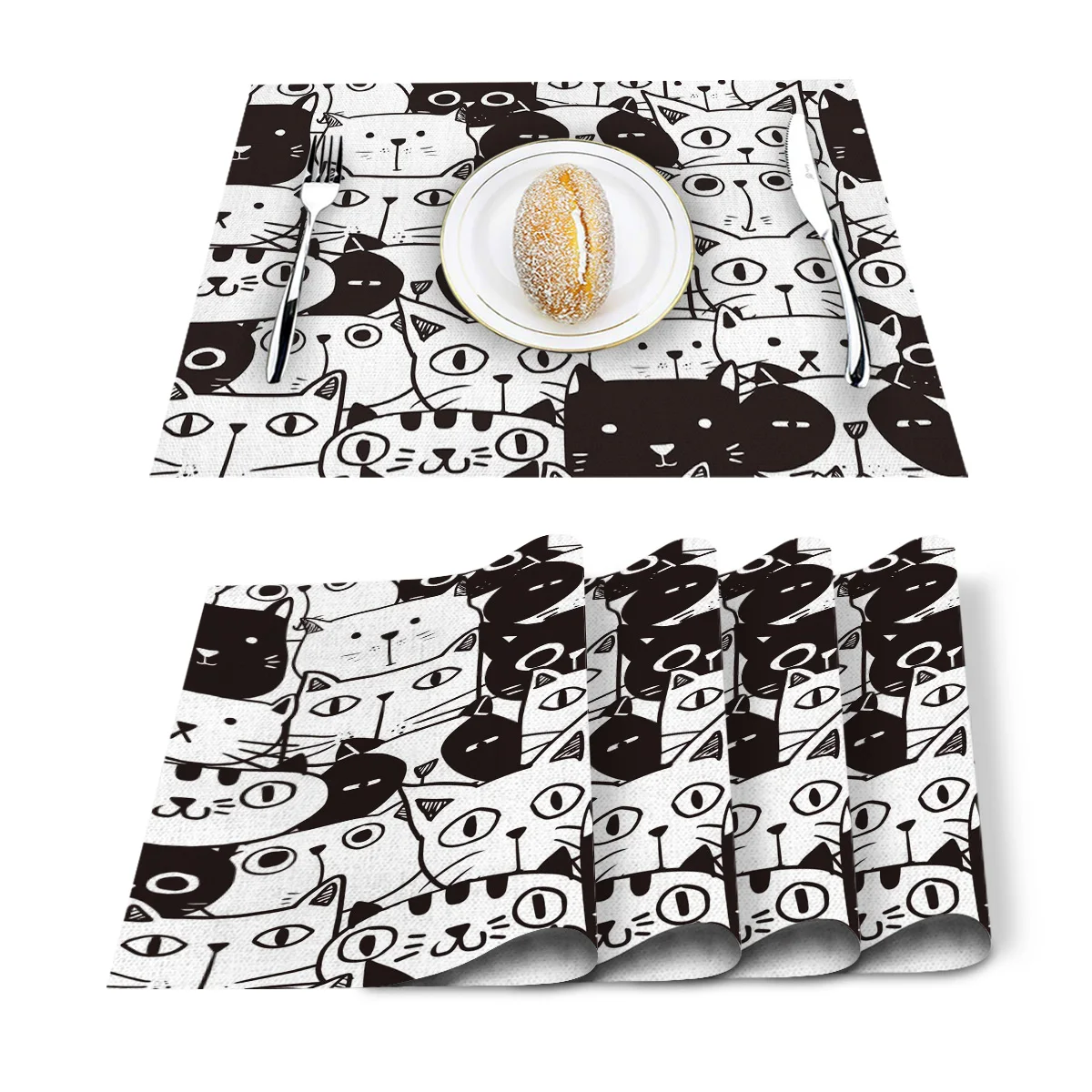 4/6 stücke Sets Animal Nette Schwarze Und Weiße Katze Pet Kunst Esstisch Runner Ort Matte in Küche Zubehör Bar matte Coaster