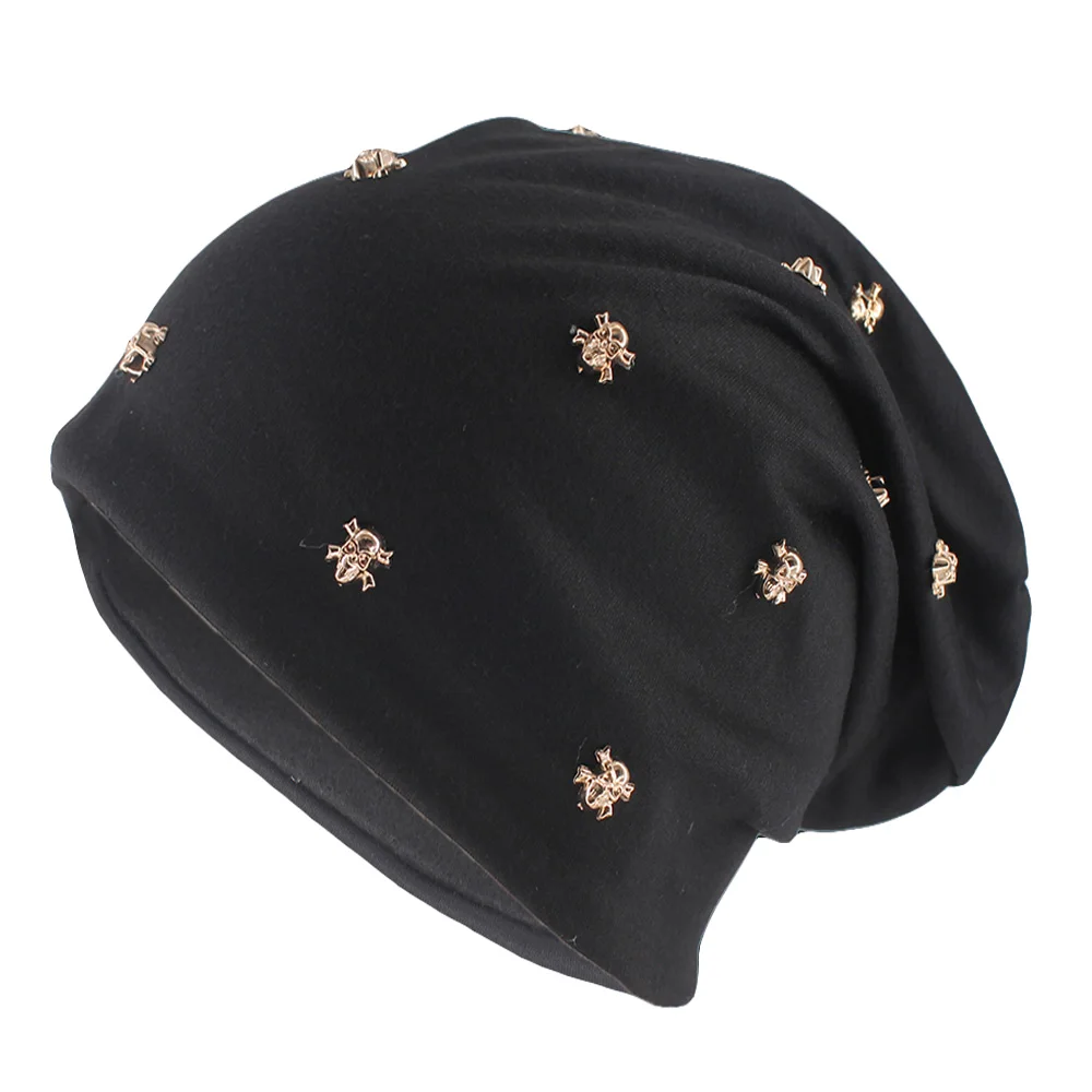 New Hip Hop Fashion Adult Winter Warm Beanies Skullies Casual Brand Golden Skull Women Hat Brand Outdoor Spring Autumn Bonnet