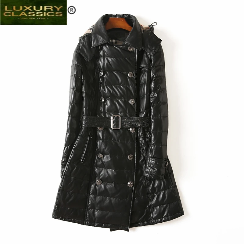 Leather 100% Down Real Coat Female Genuine Leather Duck Down Jacket Women Natural Long Leather Windbreaker Jackets Coats