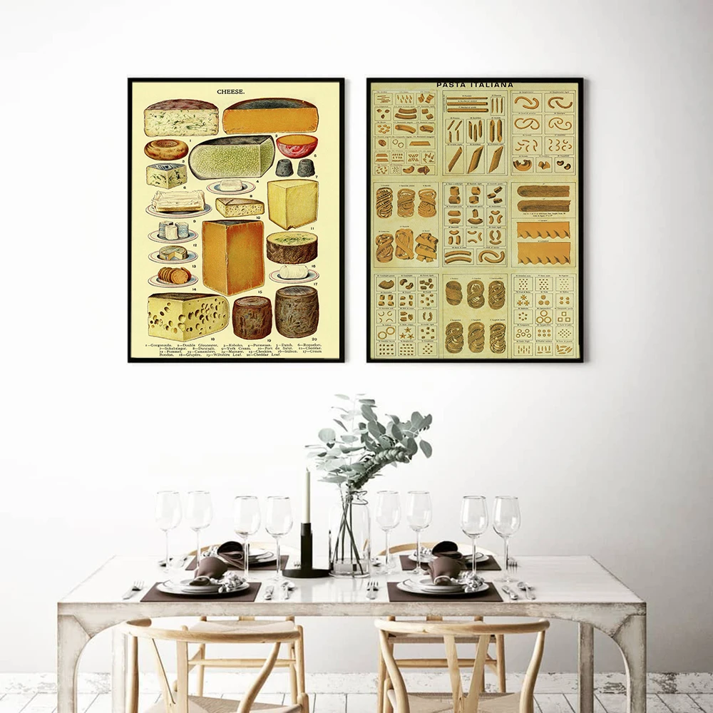 Vintage Pasta Italiana And Cheese Food And Drink Illustrations Canvas Painting Wall Art Picture Poster Prints Kitchen Home Decor