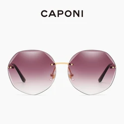 CAPONI Round Rimless Sun Glasses Women Retro Fashion Sunglasses Diamond Cutting Lens Gradient Gilrs Eyewear Accessory CP2107