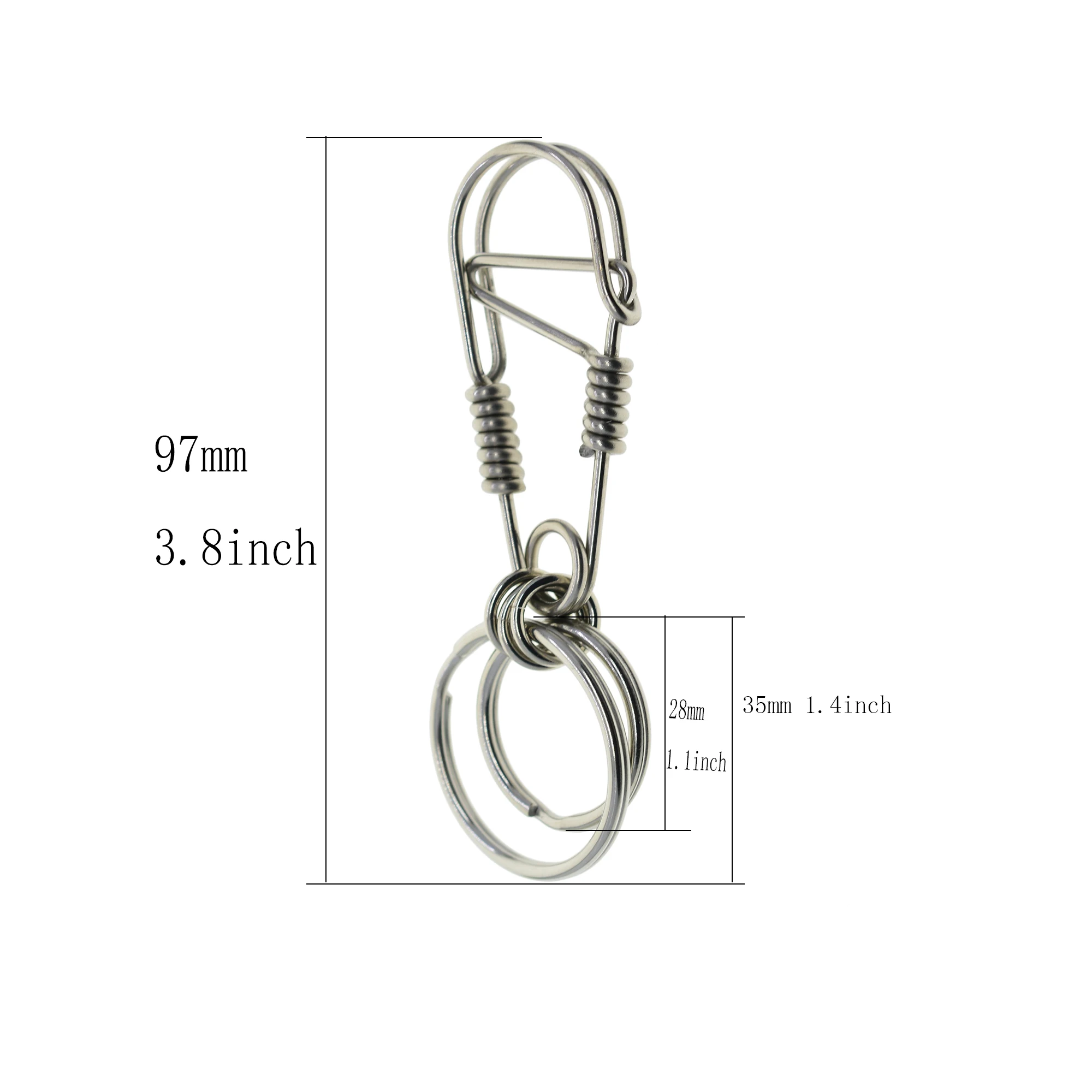 Hand Wrapped Unique Creative Fine Biker Stainless Steel Wire Snap Clip Hook Carabiner Keychain Clasp FOB Dual Lock Split Ring
