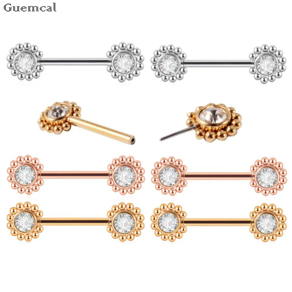 

Guemcal 1 Pair Round Nipple Piercing Bar Bar 14G Stainless Steel Crystal Nipple Piercing Jewelry Sexy
