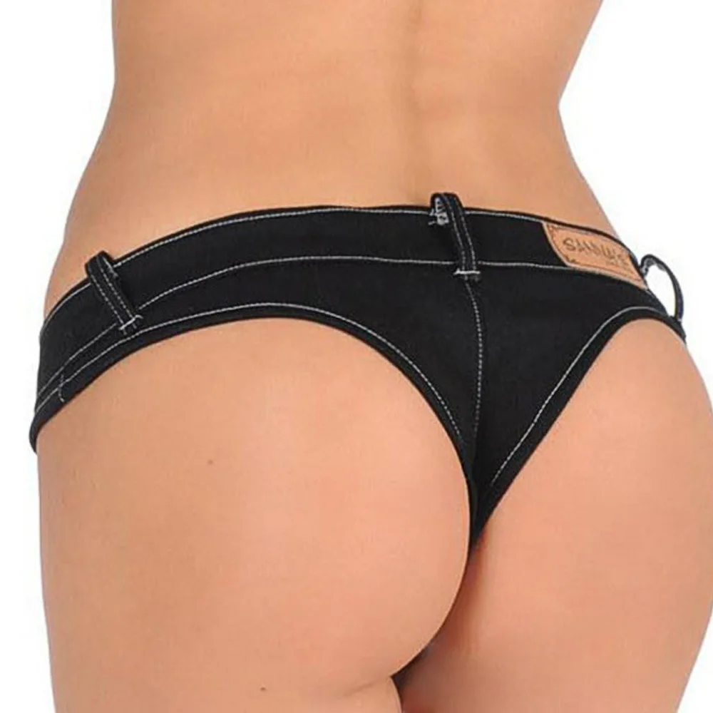 Women's Sexy Vintage Jeans Shorts Low Waist T Crotch Denim Briefs Micro Mini Shorts nightclub Dance Wear Summer street fashion