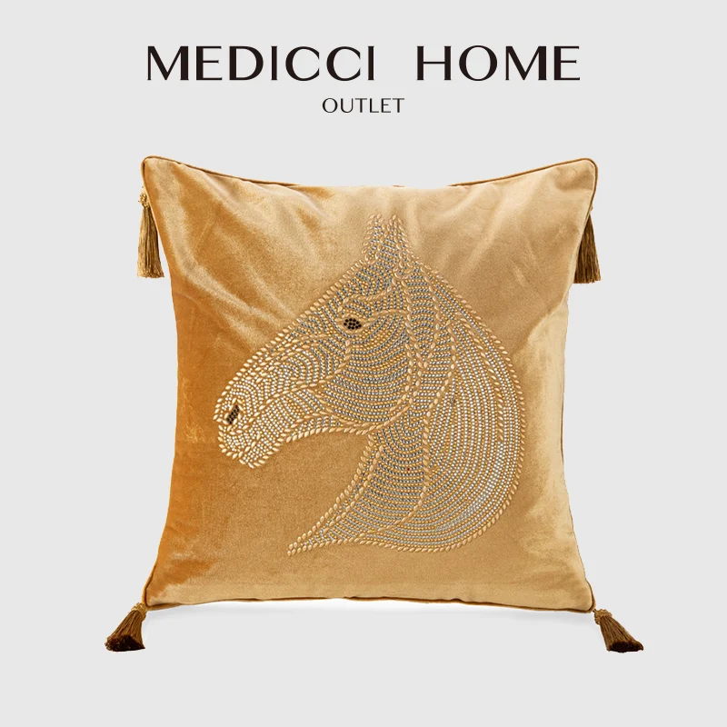

Medicci Home Gold Rhinestone Sqaure Pillow Case With Tassles European Luxury Accent Sofa Decorative Cushion Cover Fast Shipping