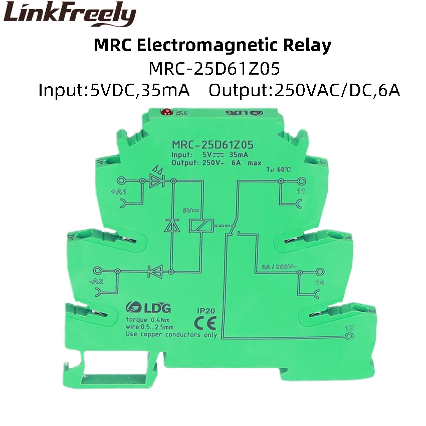 MRC-25D61Z05 10pcs 5VDC Smart PLC Electromagnetic Module Relay Switch Board 6A 250VAC/DC Ouput LED Coil Voltage Relay Din Rail