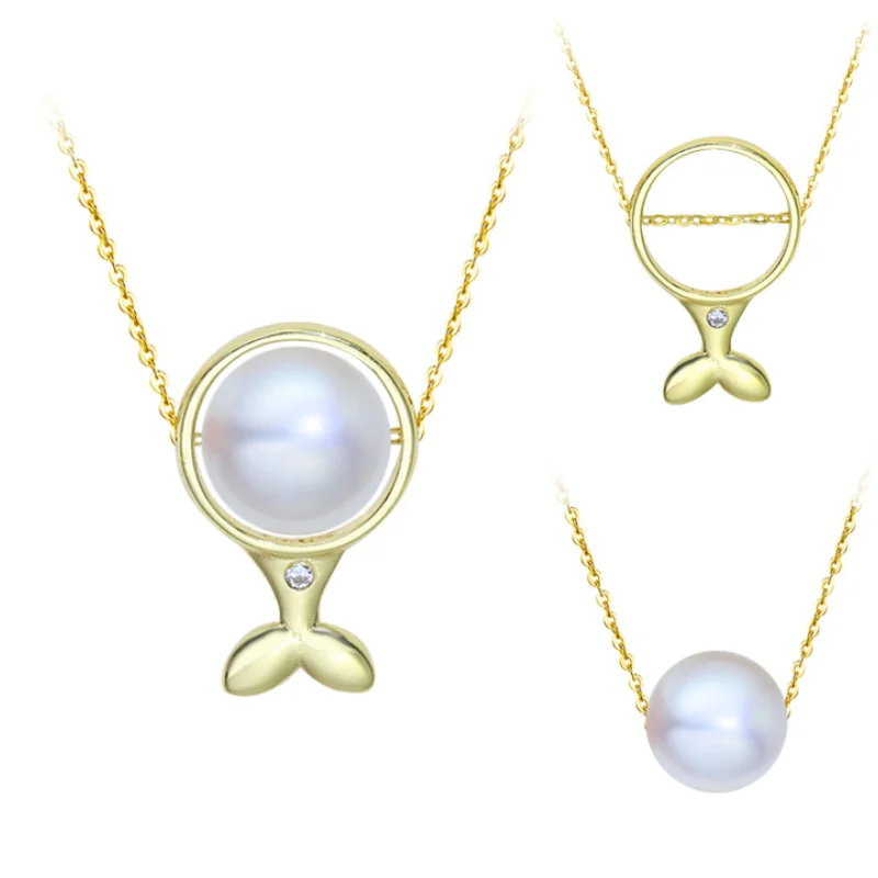 3Pcs/Lot Lovely Fish Tail Pearl Pendant Fittings S925 Silver Pendant Chain Settings