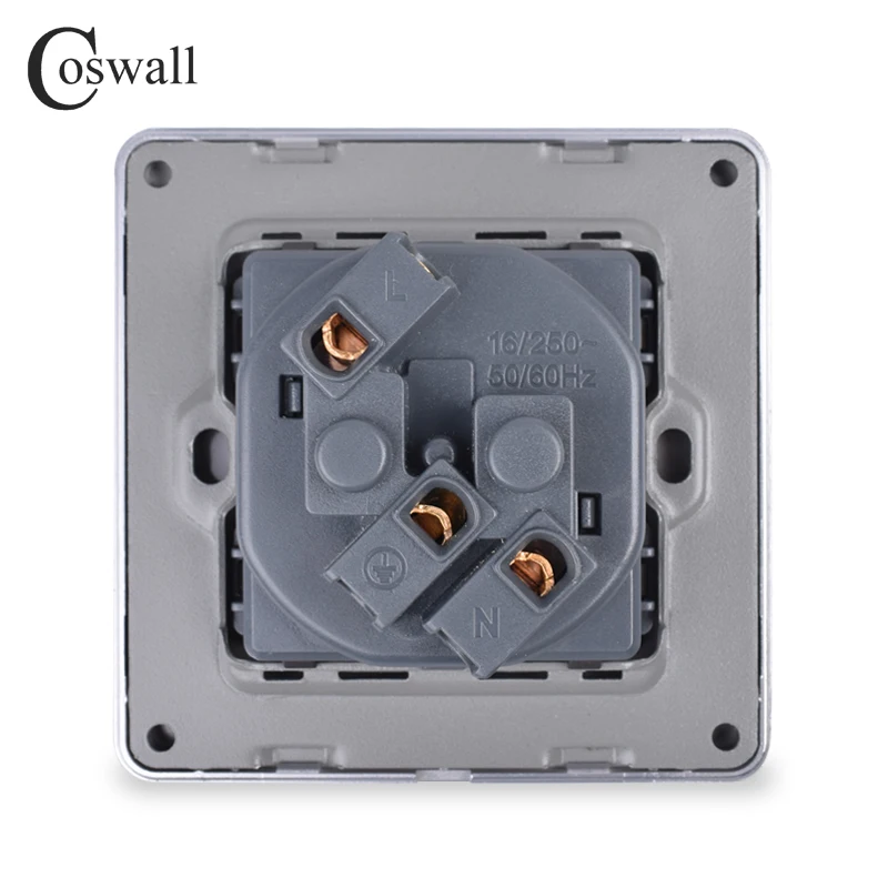 Coswall 16A EU Standard Wall Socket Luxury Power Outlet Stainless Steel Brushed Panel Grounded With Children Protective Door