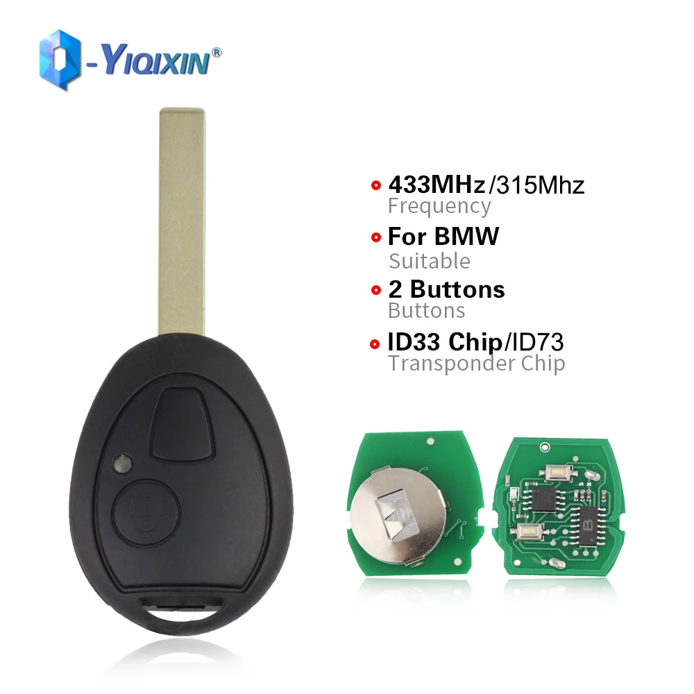 YIQIXIN Remote Smart Car Key 2 Buttons 433Mhz 315Mhz ID33 ID73 Chip For BMW Mini Cooper S R50 R53 75 MG ZT 2002-2005 Control Fob