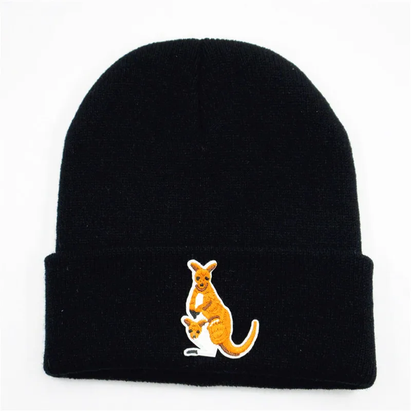 LDSLYJR kangaroo animal embroidery Cotton Thicken knitted hat winter warm hat Skullies cap beanie hat for men and women 191