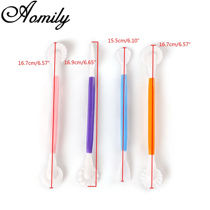 Amoliy 4pcs/Set Fondant Cake Decorating Modelling Tools 8 Patterns Flower Decoration Pen Chocolate Pastry Carving Cutter Baking