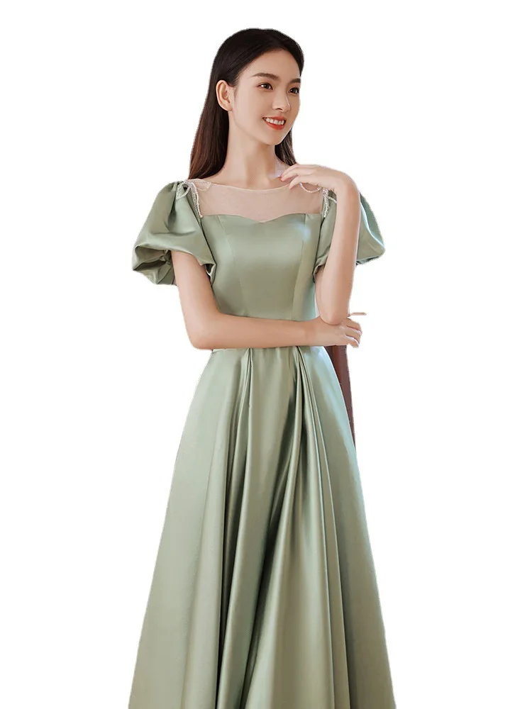 Elegant พัฟแขนชุดราตรีสำหรับผู้หญิงสีทึบ Patchwork สแควร์คอ A-Line Lace Up Slim ชุดวันเกิด Party Gowns