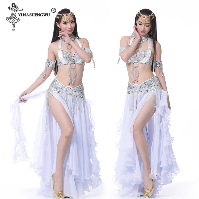 Belly Dance Costume Belly Dance Sets Wear Split Skirt Belly Dance Bra Belt Sequins Diamond Belly Dancing Stage Hot Women New